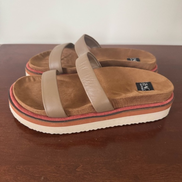 ZAC ZAC Posen Shannon coffee leather slide slip-on straps platform sandal 8M - Picture 2 of 7